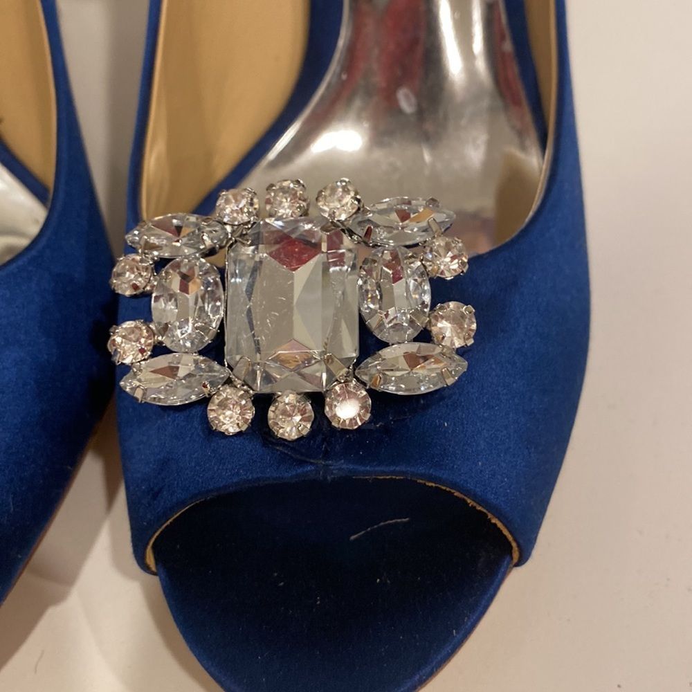 Badgley Mischka Blue Kali Satin Ankle-strap Pumps - Picture 11 of 12
